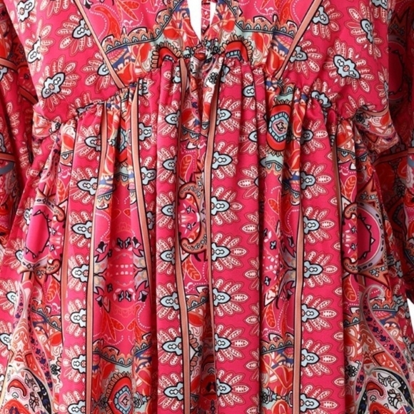 💐NEW!  V-Neck Tribal Print Ruched Swing Dress - Picture 6 of 12